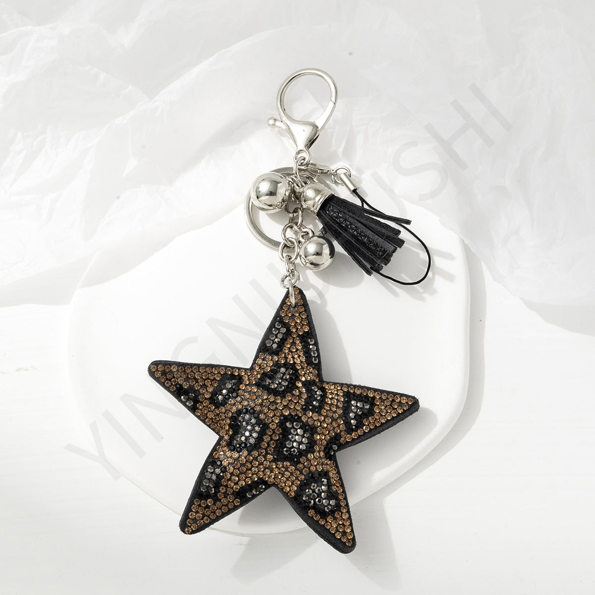 Wholesale Metal Leopard Rhinestone Pentagram Heart Mini Bag Keychain